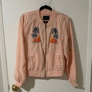 Love Tree Peach Embroidered Bomber Jacket